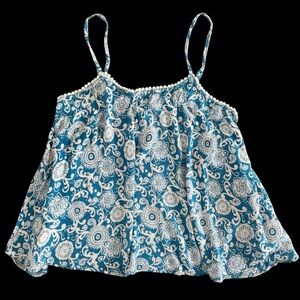 Vintage Y2K Wet Seal baby doll Blue Paisley floral Spaghetti Strap Top L 871